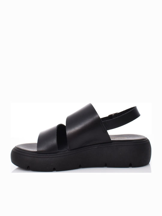 04V1604 Δερμάτινα Γυναικεία Σανδάλια Flatforms Μαύρα