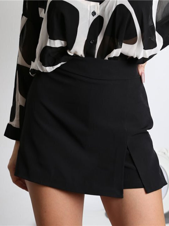 Ψηλόμεση φούστα σορτς με κρυφό φερμουάρ στο πλάι (Μαύρο)