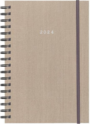 Next Fabric Plus Daily Spiral Agenda 2024 Beige 14x21cm