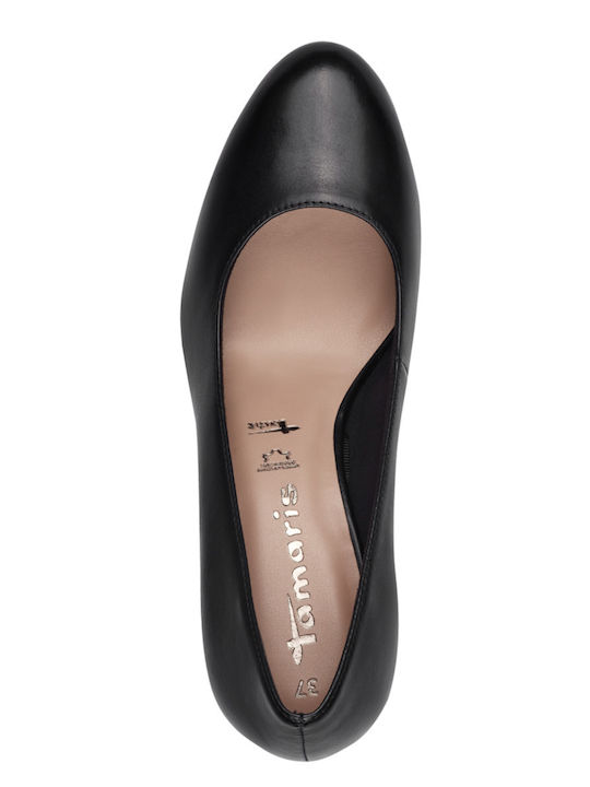 Leather Black Medium Heels with Strap