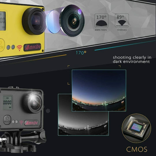 Amkov AMK7000S Action Camera 4K Ultra HD Underwater with Screen 2" and Wi-Fi Silver