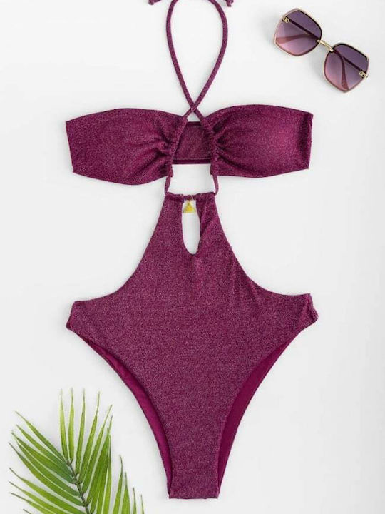 Fuchsia Swimsuit with Openings and Removable Padding