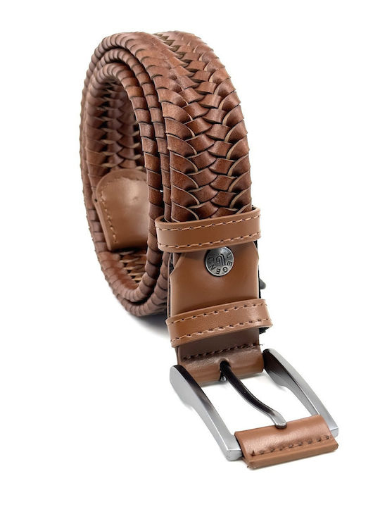 Elastic Men's Belt Leather Knitted Tabac Brown