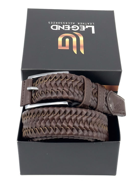 Elastic Men's Belt Leather Knitted Brown