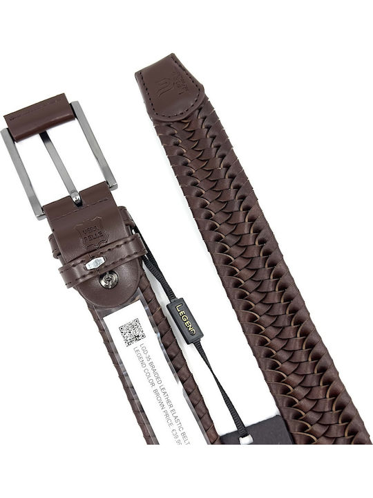 Elastic Men's Belt Leather Knitted Brown