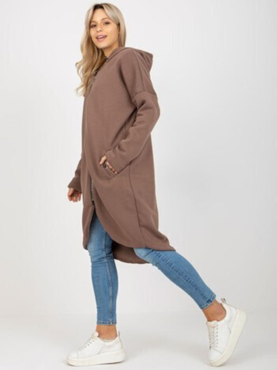 Rue Paris Women's Long Hooded Cardigan Brown