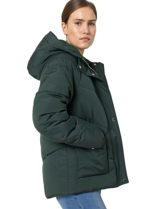 Tiffosi Women's Short Puffer Jacket for Winter with Detachable Hood Green