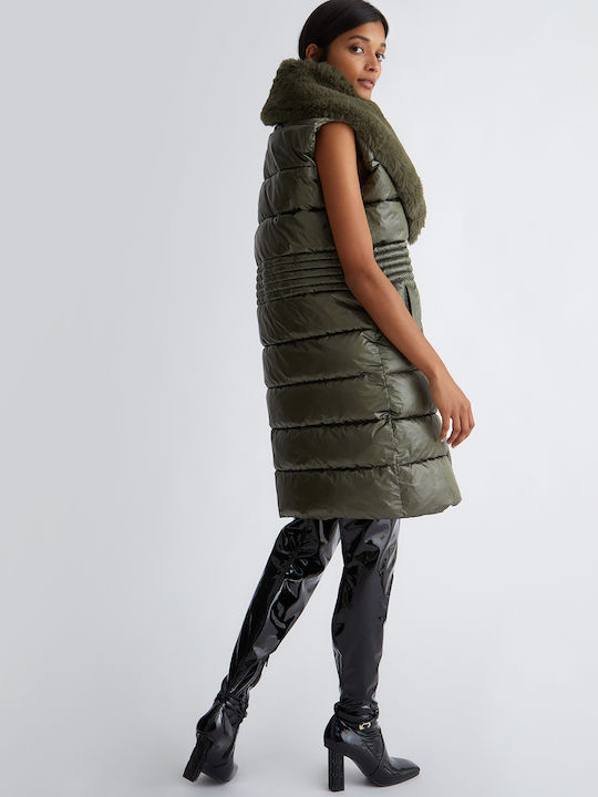 Imbottito Women's Long Puffer Jacket for Spring or Autumn Khaki