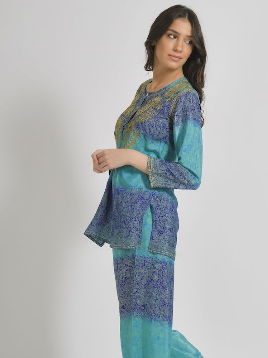 Ble Resort Collection Γυναικείο Μακρύ Καφτάνι Παραλίας Μπλε