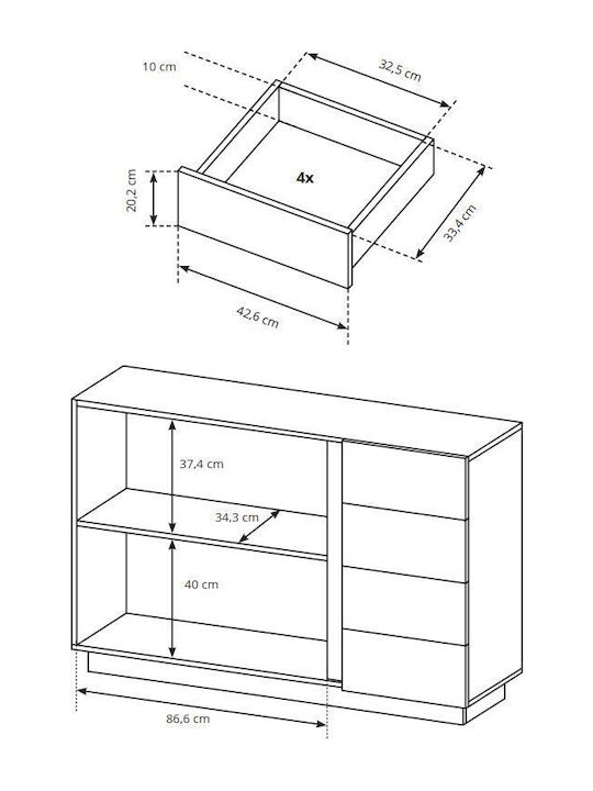 Bufet Din Lemn Artisan Oak / Grafit 138.2x40x90.5cm