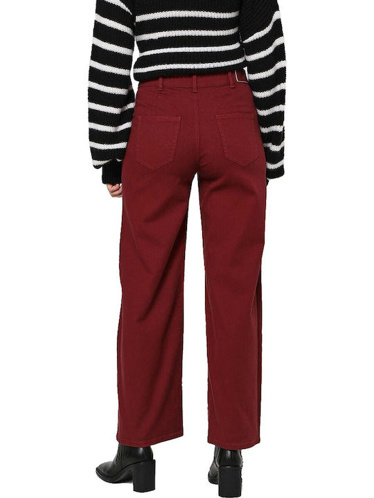 C'est Beau La Vie Women's High-waisted Fabric Trousers in Bootcut Fit Burgundy