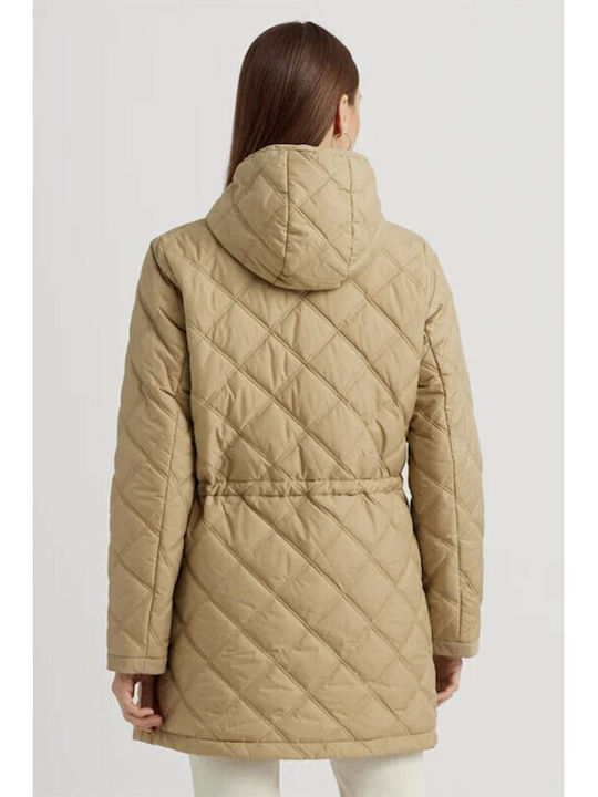 Ralph Lauren Women's Short Puffer Jacket for Winter with Hood Beige