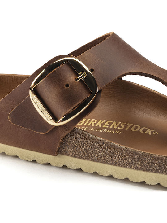 Gizeh Big Buckle Leather Women's Flat Sandals Anatomic in Tabac Brown Color Regular Fit