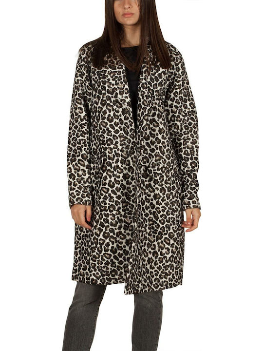 Soft Rebels Women's Leopard Midi Coat with Buttons