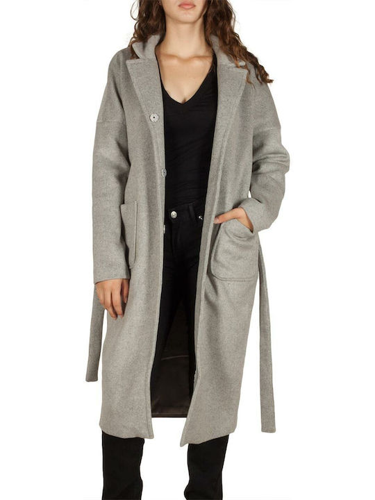 Wool Women's Gray Coat with Buttons