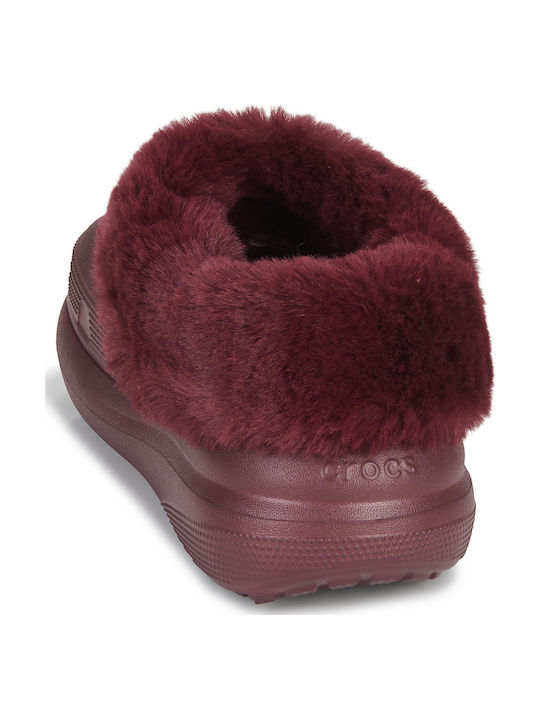 Crocs Furever Crush Women's Clogs with Fur Burgundy