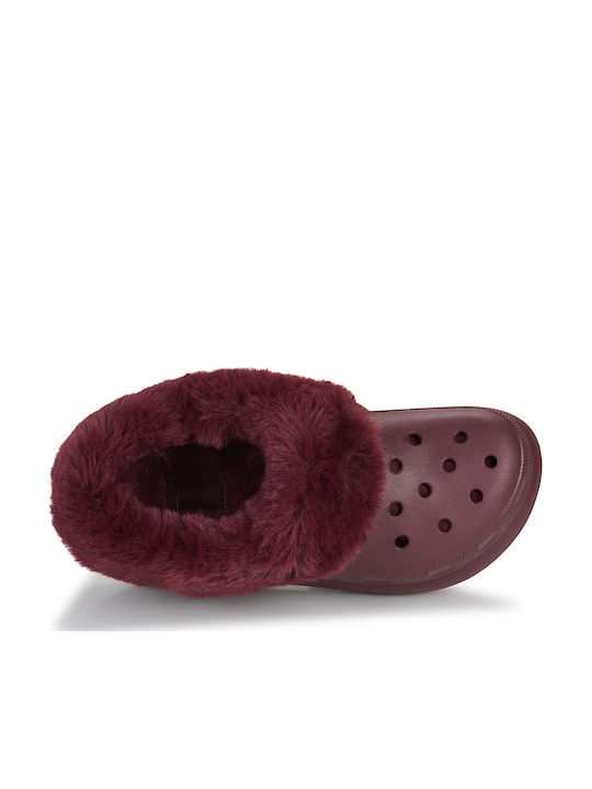 Crocs Furever Crush Women's Clogs with Fur Burgundy