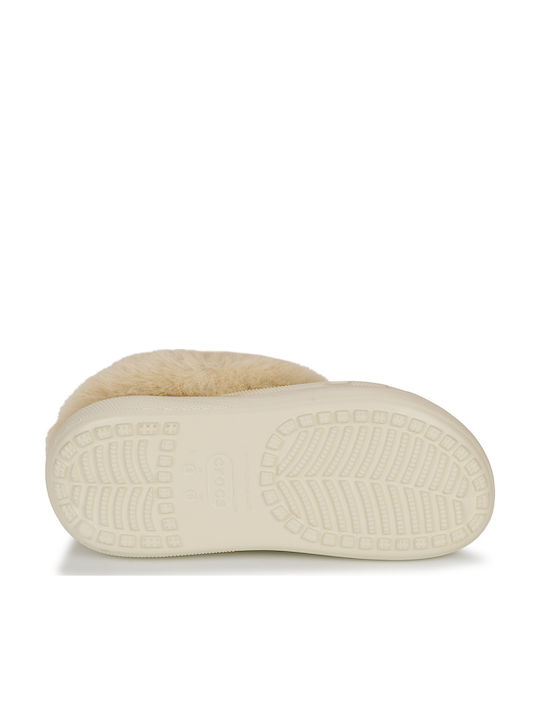 Crocs Furever Crush Women's Clogs with Fur Beige