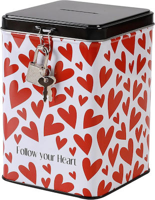 Total Gift Hearts Money Box Metal Multicolored 10.6x10.6x15.3cm