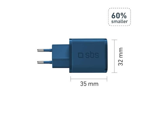 SBS Incarcator Fără Fir GaN Cu Port USB-C 20W Livrarea Energiei Albastru (TRGAN1C20B)