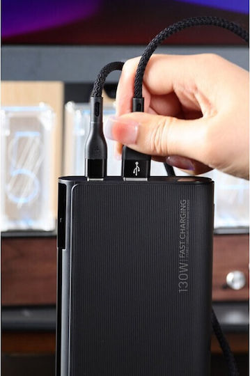 Veger TC130 Power Bank 25000mAh 130W cu Port USB-A și Port USB-C Livrarea energiei Negru