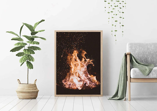 Close-Up of a Fire on Black Background Painting on Canvas 40x50cm