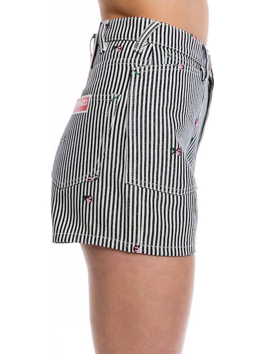 Rinse Denim Stripe Women's High Waist Jean Shorts Blue