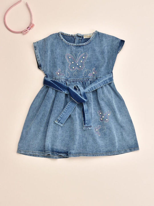 Potre Mädchen Kleid Denim Ärmellos Blau