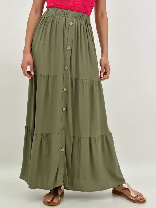 Potre Hohe Taille Maxi Rock in Khaki Farbe