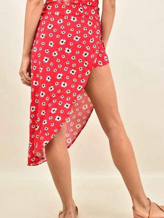 Potre High Waist Midi Skirt Floral in Red color