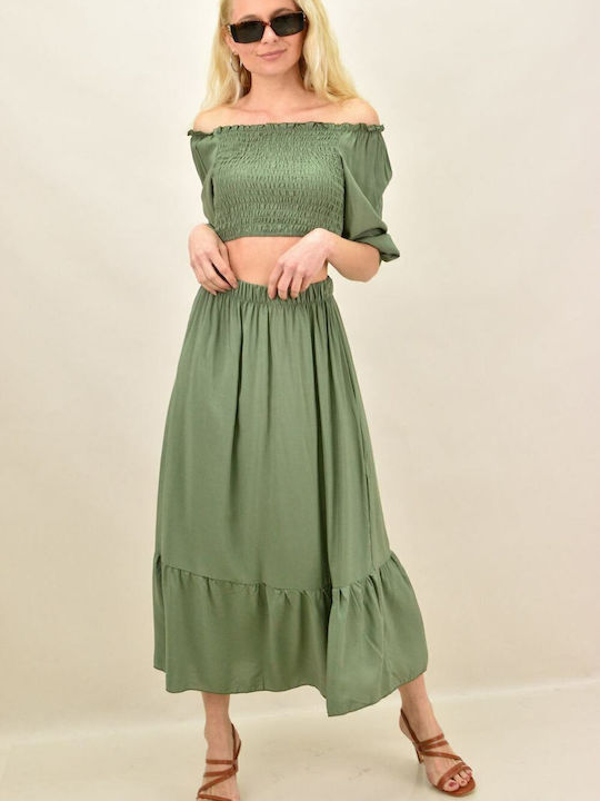Set with Midi Skirt Green