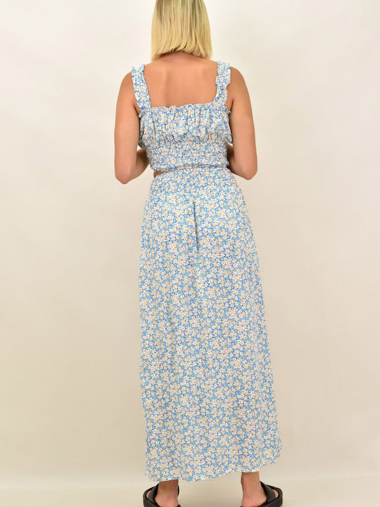 Set cu Cu talie înaltă Midi Fustă Floral Albastru