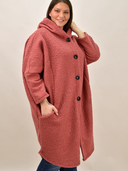 Curly Women's Pink Coat Oversized with hood