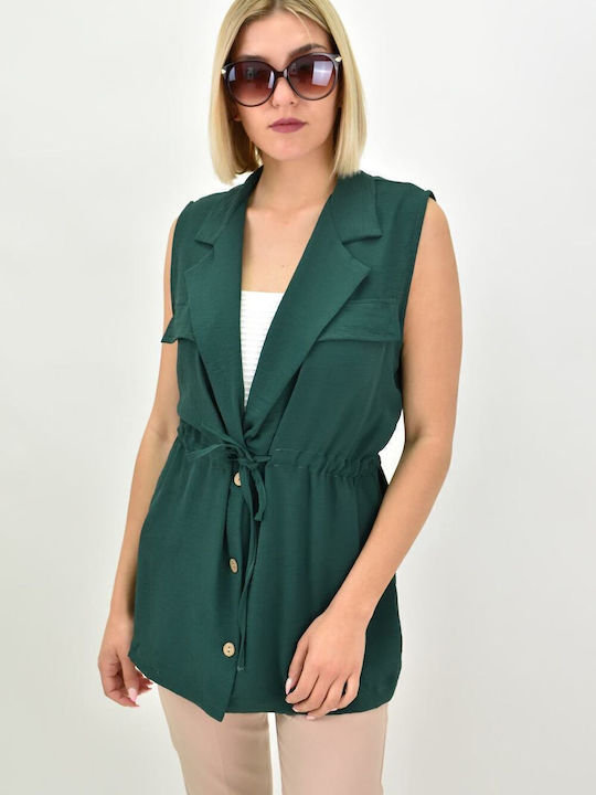 Women's Vest with Buttons Green