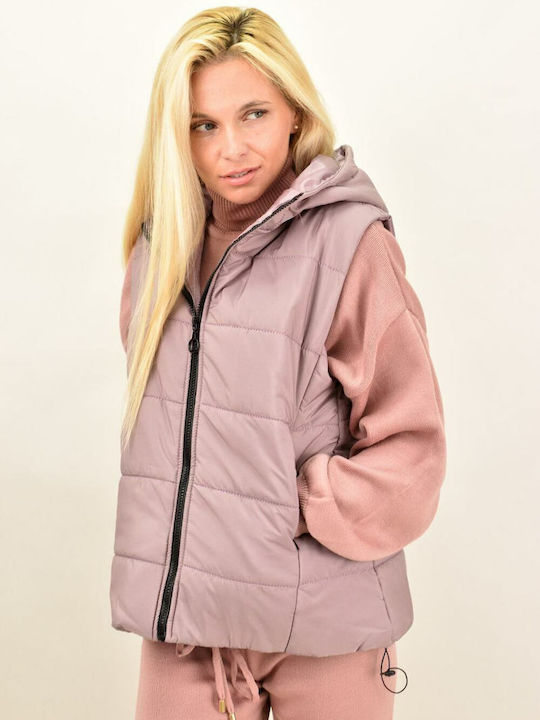 Potre Kurz Damen Ärmellos Puffer Jacke für Winter Rosa