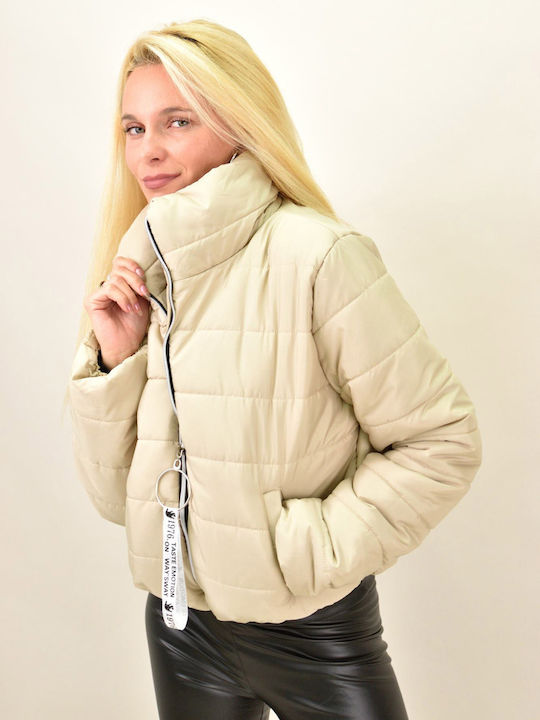 Potre Women's Short Puffer Jacket for Winter Beige