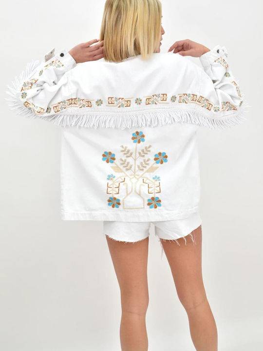 Women's Long Puffer Jacket for Spring or Autumn White