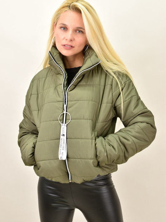 Potre Women's Short Puffer Jacket for Winter Green