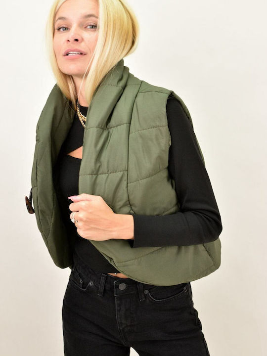 Potre Kurz Damen Ärmellos Puffer Jacke Khaki