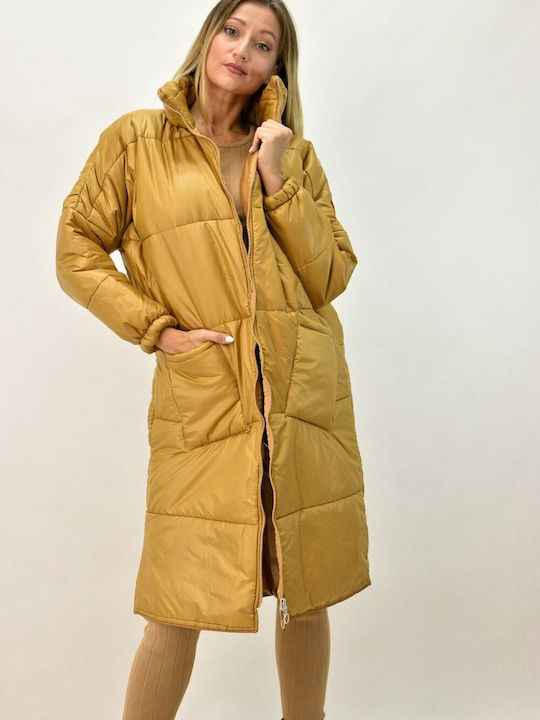 Potre Women's Long Puffer Jacket for Winter Yellow 012505222