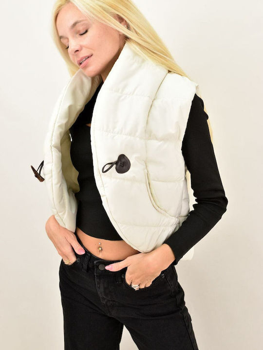 Jachetă Scurtă Fără Mâneci Puffer Dama Ecru
