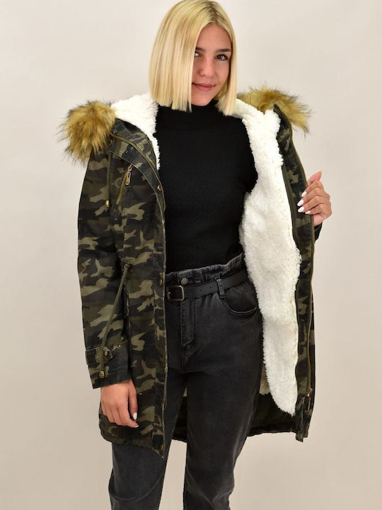 Women's Long Parka Jacket for Winter with Hood Khaki