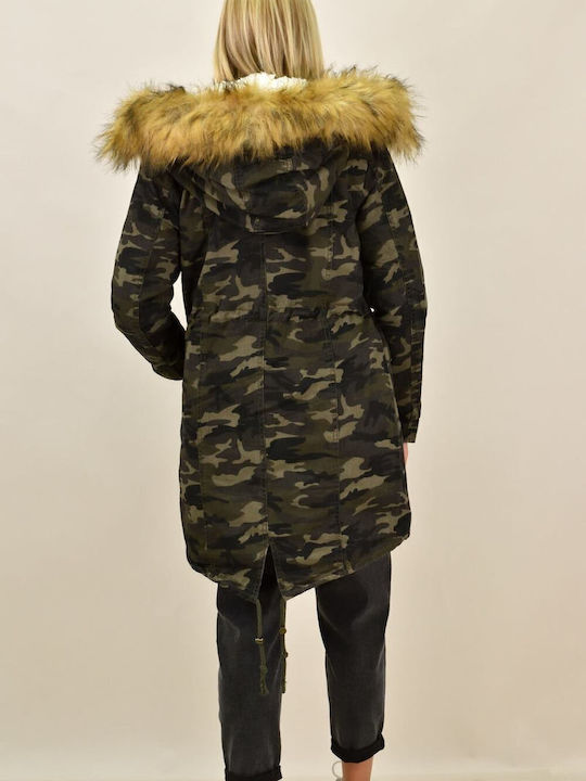Women's Long Parka Jacket for Winter with Hood Khaki