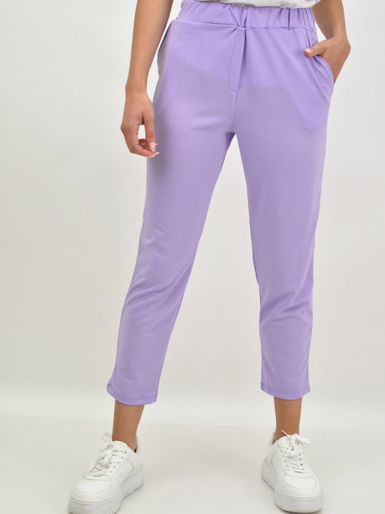 Potre Women's Cotton Trousers with Elastic Purple