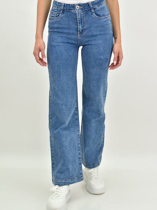 Hoch tailliert Damenjeans Schlaghose in Lockerer Passform