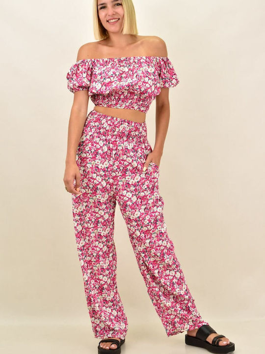 Femei Roz Set cu Pantaloni Floral