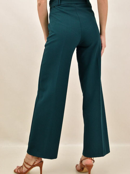 Damen Hoch tailliert Stoff Hose mit Gummizug Blau