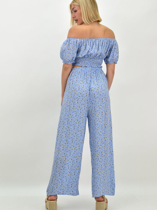 Potre Women's Light Blue Set with Trousers Floral