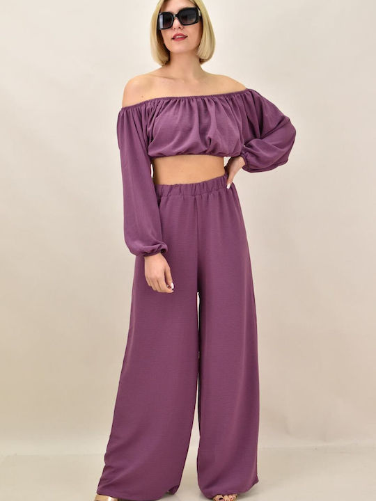 Potre Women's Purple Set with High-waisted Trousers with Elastic