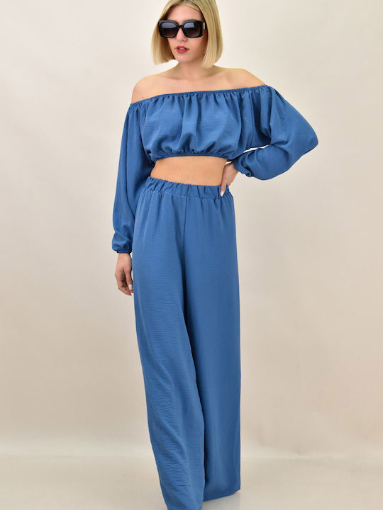Femei Albastru Set cu Talie înaltă Pantaloni cu elastic